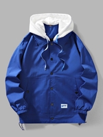 Veste à Capuche Détachable Contrastée avec Bouton-Pression Xl Bleu océan
