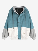 Veste à Capuche en Blocs de Couleurs en Velours Côtelé M Bleu vert