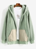 Veste à Capuche en Tissu Duveteux Zippée en Blocs de Couleurs à Manches Raglan L Vert clair