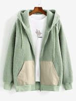 Veste à Capuche en Tissu Duveteux Zippée en Blocs de Couleurs à Manches Raglan Xl Vert clair