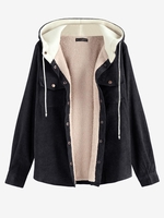 Veste à Capuche en Velours Côtelé à Doublure en Laine Xl Noir