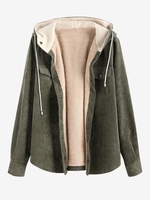 Veste à Capuche en Velours Côtelé à Doublure en Laine Xl Vert fougère
