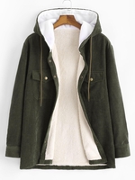 Veste à Capuche en Velours Côtelé avec Deux Poches en Laine Doublée Duveteuse Xl Vert armée