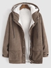 Veste à Capuche Fausse Fourrure en Velours Côtelé à Manches Raglan L Café