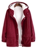 Veste à Capuche Fausse Fourrure en Velours Côtelé à Manches Raglan Xl Rouge vineux