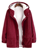 Veste à Capuche Fausse Fourrure en Velours Côtelé à Manches Raglan Xl Rouge vineux