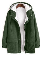 Veste à Capuche Fausse Fourrure en Velours Côtelé à Manches Raglan Xl Vert armée