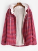 Veste à Capuche Fourrée à Carreaux avec Poche en Fausse Fourrure L Rouge
