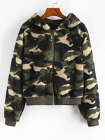Veste à Capuche Fourrée Camouflage Zippée S Vert profond