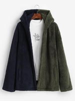 Veste à Capuche Fourrée Contrastée Ouverte en Avant 3xl Vert profond