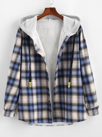 Veste à Capuche Fourrée en Blocs de Couleurs à Carreaux à Doublure Fourrée 2xl Bleu
