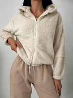 Veste à Capuche Fourrée en Fausse Laine M Café lumière