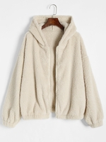 Veste à Capuche Fourrée en Fausse Laine S Café lumière