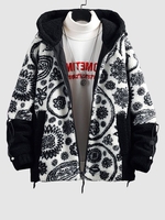 Veste à Capuche Fourrée Motif de Cachemire en Tissu Duveteux M Blanc