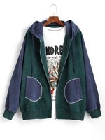 Veste à Capuche Jointive en Blocs de Couleurs en Velours Côtelé 2xl Bleu