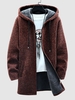 Veste à Capuche Longue Zippée à Doublure en Laine L Café
