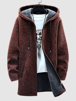 Veste à Capuche Longue Zippée à Doublure en Laine L Café