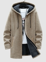 Veste à Capuche Longue Zippée à Doublure en Laine L Café lumière