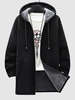 Veste à Capuche Longue Zippée à Doublure en Laine L Noir