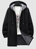 Veste à Capuche Longue Zippée à Doublure en Laine L Noir