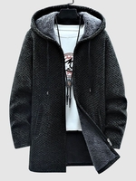 Veste à Capuche Longue Zippée à Doublure en Laine L Vert