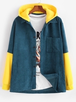 Veste à Capuche Manches Chinées Fausse Deux Pièces en Velours Côtelé 2xl Bleu
