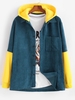 Veste à Capuche Manches Chinées Fausse Deux Pièces en Velours Côtelé M Bleu