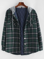 Veste à Capuche Matelassée à Carreaux Imprimée avec Double Poches en Flanelle 2xl Vert profond