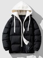 Veste à Capuche Matelassée Fourrée en Couleur Jointive 2xl Noir