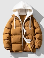 Veste à Capuche Matelassée Fourrée en Couleur Jointive L Caramel