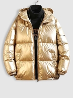 Veste à Capuche Matelassée Zippée en Couleur Métallisée M D