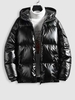 Veste à Capuche Matelassée Zippée en Couleur Métallisée M Noir