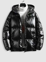 Veste à Capuche Matelassée Zippée en Couleur Métallisée M Noir