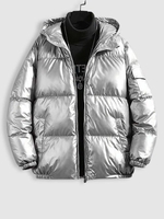 Veste à Capuche Matelassée Zippée en Couleur Métallisée S Argent