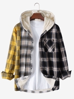 Veste à Capuche Motif à Carreaux avec Poche en Laine S Jaune