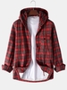 Veste à Capuche Motif à Carreaux avec Poche en Laine S Rouge