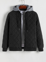 Veste à Capuche Rembourrée avec Poche Latérale en Argyle S Noir