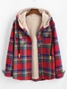 Veste à Capuche Vintage à Carreaux avec Poche en Peluche Duveteuse 2xl Rouge