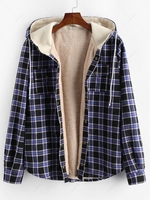 Veste à Capuche Vintage à Carreaux avec Poche Poitrine en Laine à Cordon 2xl Noir