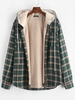 Veste à Capuche Vintage à Carreaux avec Poche Poitrine en Laine à Cordon 2xl Vert mer moyen