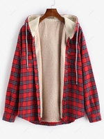 Veste à Capuche Vintage à Carreaux avec Poche Poitrine en Laine à Cordon L Rouge