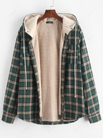 Veste à Capuche Vintage à Carreaux avec Poche Poitrine en Laine à Cordon L Vert mer moyen