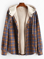 Veste à Capuche Vintage à Carreaux avec Poche Poitrine en Laine à Cordon M Marron camel