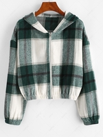 Veste à Capuche Zippée à Carreaux en Laine Xl Vert clair