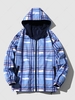 Veste à Capuche Zippée à Carreaux Imprimée 2xl Bleu de ciel