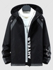 Veste à Capuche Zippée à Lettre en Blocs de Couleurs à Manches Raglan 2xl Noir