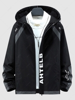 Veste à Capuche Zippée à Lettre en Blocs de Couleurs à Manches Raglan 2xl Noir