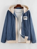 Veste à Capuche Zippée à Lettre Jointive en Blocs de Couleurs en Velours Côtelé Xl Bleu profond