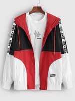Veste à Capuche Zippée à Lettre Panneau en Blocs de Couleurs Xl