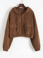 Veste à Capuche Zippée avec Poche à Rabat en Laine Xl Café profond